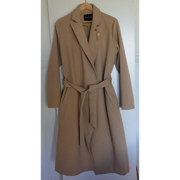 Who What Wear Trench Coat Womens Large Tan Faux Wool Soft Minimalist Neutral - Picture 1 of 12